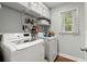 The laundry room features a washer and dryer, wire shelving for storage, and a window at 1582 E Bank Dr, Marietta, GA 30068