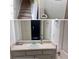 Bright bathroom features a single vanity, toilet, and stairs in neutral color palette at 3796 Kensingwood Trce, Decatur, GA 30032
