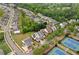 Aerial of community featuring lush green spaces, tennis courts, and pool with clubhouse at 487 Carmichael Cir, Canton, GA 30115