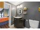 Bathroom with sleek vanity, modern fixtures, and a view into the Primary bedroom at 3481 Lakeside #901 Ne Dr, Atlanta, GA 30326
