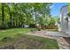 Expansive backyard with gravel patio, firepit, and a storage shed at 4112 Willow Sw Walk, Lilburn, GA 30047