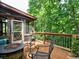 Outdoor deck with seating, fire pit, and wooded view perfect for relaxing at 5105 Tynewick Ne Trce, Roswell, GA 30075