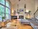 Living room features a vaulted ceiling, large windows and a fireplace at 5105 Tynewick Ne Trce, Roswell, GA 30075