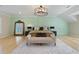 A spacious main bedroom suite with gorgeous mint colored walls and hardwood floors at 2989 Waterford Dr, Conyers, GA 30094