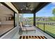 Enjoy outdoor living on this covered patio with comfortable seating and a view of the spacious backyard at 2989 Waterford Dr, Conyers, GA 30094