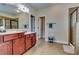 Beautiful bathroom with double vanity and glass-enclosed shower at 609 Turnbill Dr, Mcdonough, GA 30252