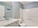 Bathroom featuring a single sink vanity, commode, and tub with shower at 982 Hunt Rd, Jonesboro, GA 30236