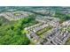 An aerial view of a residential neighborhood surrounded by lush greenery and mature trees at 919 Olmsted Ln, Johns Creek, GA 30097