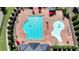 An aerial view of the community pool with separate areas for lap swimming and recreation at 919 Olmsted Ln, Johns Creek, GA 30097