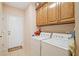 Well-organized laundry room with cabinets, washer, and dryer for efficient home chores at 132 Copper Hills Dr, Canton, GA 30114