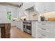Modern kitchen boasts white cabinets, stainless steel appliances, and marble countertops at 1084 Wrights Mill Rd, Canton, GA 30115