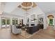Open living room with fireplace, chandelier, and access to the pool at 1084 Wrights Mill Rd, Canton, GA 30115