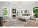 Spacious main bedroom featuring a fireplace, vaulted ceilings, and large windows with wooded view at 1084 Wrights Mill Rd, Canton, GA 30115