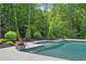 Beautiful in-ground pool with cascading water features and lush landscaping, creating a serene backyard oasis at 1084 Wrights Mill Rd, Canton, GA 30115