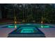 Inviting backyard pool and spa with beautiful stonework, manicured lawn, and wooded backdrop at 1084 Wrights Mill Rd, Canton, GA 30115