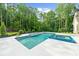 Gorgeous backyard swimming pool with spa and white tile surround, nestled in a private wooded setting at 1084 Wrights Mill Rd, Canton, GA 30115