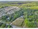 Expansive aerial view of a wooded property featuring a charming home, and neighborhood nearby at 5360 Franklin Goldmine Rd, Cumming, GA 30028