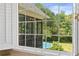 View from the window of a backyard with a pool and screened-in porch at 5360 Franklin Goldmine Rd, Cumming, GA 30028