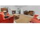 Spacious living room with a fireplace, red sofas, and neutral carpet at 5360 Franklin Goldmine Rd, Cumming, GA 30028