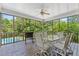 Screened porch features a ceiling fan and overlooks the landscaped backyard and pool at 5360 Franklin Goldmine Rd, Cumming, GA 30028