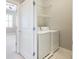 Convenient laundry room with washer, dryer, and shelving, located off the main hallway at 3930 Charleston Market St # 221, Suwanee, GA 30024
