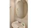 Cozy powder room featuring a corner sink and a classic oval mirror at 5452 Fountainhead Ln, Auburn, GA 30011