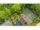 Aerial view featuring lush garden, tennis court, and stunning landscaping at 44 Muscogee Nw Ave, Atlanta, GA 30305