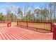 Red deck with nice views of treeline and grass at 12348 Hillcrest Dr, Hampton, GA 30228