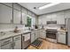 Modern kitchen featuring stainless steel appliances, granite countertops, and gray cabinets at 1280 Gin House Ln, Lawrenceville, GA 30045