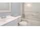 Cozy bathroom with a white vanity, toilet, and a shower/tub combo at 3918 S Creek Ct, Stone Mountain, GA 30083