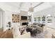 Bright living room with coffered ceilings, a fireplace, built-in shelving, and large windows at 1206 Kincaid Rd, Marietta, GA 30066