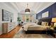 Spacious main bedroom with tray ceiling, hardwood floors, statement wall, and natural light at 6355 Glen Oaks Ln, Atlanta, GA 30328