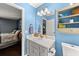 Beautiful blue bathroom featuring a vanity and good natural lighting at 411 Hollis Cir, Dallas, GA 30157