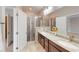 Bathroom with walk-in shower and double sink vanity with granite countertops at 753 Topsail Ln, Alpharetta, GA 30005