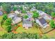 Aerial view of a home with a well-maintained yard, surrounded by lush greenery and mature trees at 408 Sam Cobb Ct, Woodstock, GA 30188