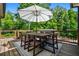 Outdoor dining on wooden deck with an outdoor rug and seating for six at 3013 Walker Hill Way, Marietta, GA 30064