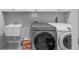 Modern laundry room with front load washer/dryer, utility sink, and storage cabinets at 3380 Labrouste Cv, Duluth, GA 30097