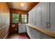 Functional pantry features custom cabinets, wood countertops, paneled walls and hardwood floors at 6104 Floyd St, Covington, GA 30014