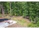 Private backyard with a fire pit, lounge area and a wooden deck at 704 Willowwind Dr, Loganville, GA 30052