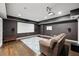 Home theater room featuring a projector, screen, and comfortable seating at 4630 Carriage Walk Ln, Cumming, GA 30040