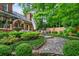 Landscaped backyard featuring a stone patio, fountain, and lush greenery, perfect for outdoor relaxation at 1676 Grove Park Way, Decatur, GA 30033