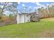 Beautiful backyard featuring a sprawling yard, mature trees, and a white brick home with a wood deck at 1892 Buford Dam Rd, Buford, GA 30518