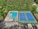 Aerial view of a large swimming pool and tennis courts surrounded by lush trees within the community at 3734 Fox Hills Se Dr, Marietta, GA 30067