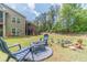 Landscaped backyard with an outdoor seating area, showcasing a serene space for relaxation and enjoying nature at 255 Nicklaus Cir, Social Circle, GA 30025