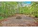 Outdoor fire pit surrounded by a brick patio and lush green trees at 161 Gann Cemetery Rd, Dallas, GA 30157