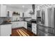 Bright kitchen features white cabinets, granite countertops, stainless appliances, and a stylish herringbone backsplash at 958 Crew Sw St, Atlanta, GA 30315