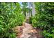 Picturesque stone walkway through lush greenery, leading to a charming wooden gate at 11190 Serenbe Ln, Chattahoochee Hills, GA 30268