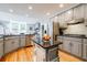 Bright kitchen with grey cabinets, granite countertops, stainless steel appliances, and a center island at 3389 Robinson Farms Ne Trce, Marietta, GA 30068