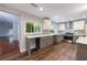 Modern kitchen featuring stainless steel appliances, stylish backsplash, wood floors, and gray and white cabinets at 1304 Anchor Sw Ter, Atlanta, GA 30311