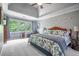 Relaxing main bedroom featuring a tray ceiling, large windows, and decorative bird accents at 3220 Millwood Se Trl, Smyrna, GA 30080